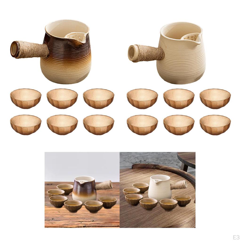 Ceramiczny czajniczek 500 ml i 6 filiżanek zaparzacz do herbaty liściastej z rączką zapobiegającą poparzeniom do