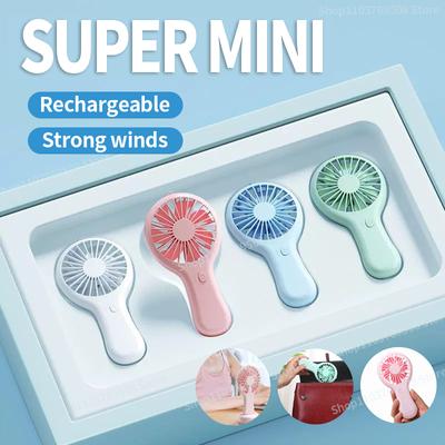 Kreativer Mini-Handventilator, kleiner Ventilator, USB-Aufladung, tragbar, 3 Geschwindigkeiten, starker Wind, für den Schreibtisch, Büro, Reisen, Taschenventilator, für Studenten, leise, Chroma