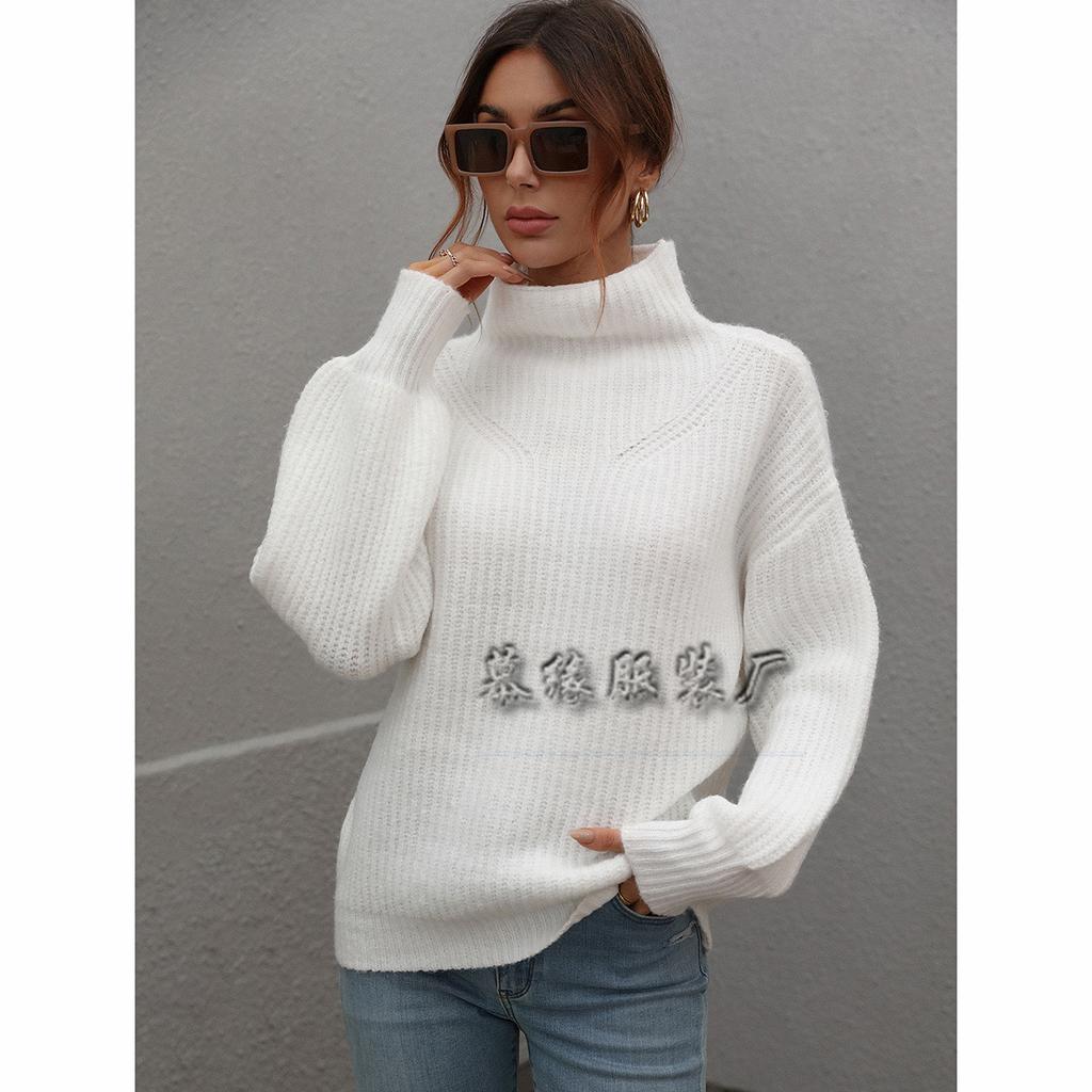 Autumn and winter new solid color sweater turtleneck pullover loose European and American women's clothing solid color turtleneck sweater