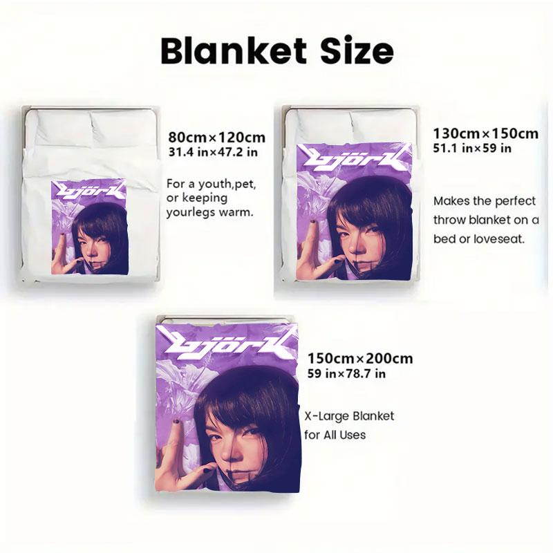 1Pc Bjork Print Flannel Blanket, High Quality Comfortable for All Seasons, Warmth and Comfort, Perfect for Christmas Gifts