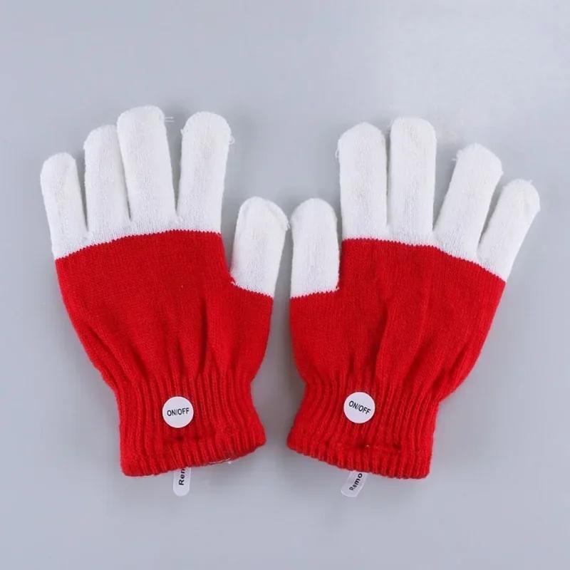New 1 Pair LED Flashing Magic Gloves Colorful Finger Glowing Glove for Winter Festival