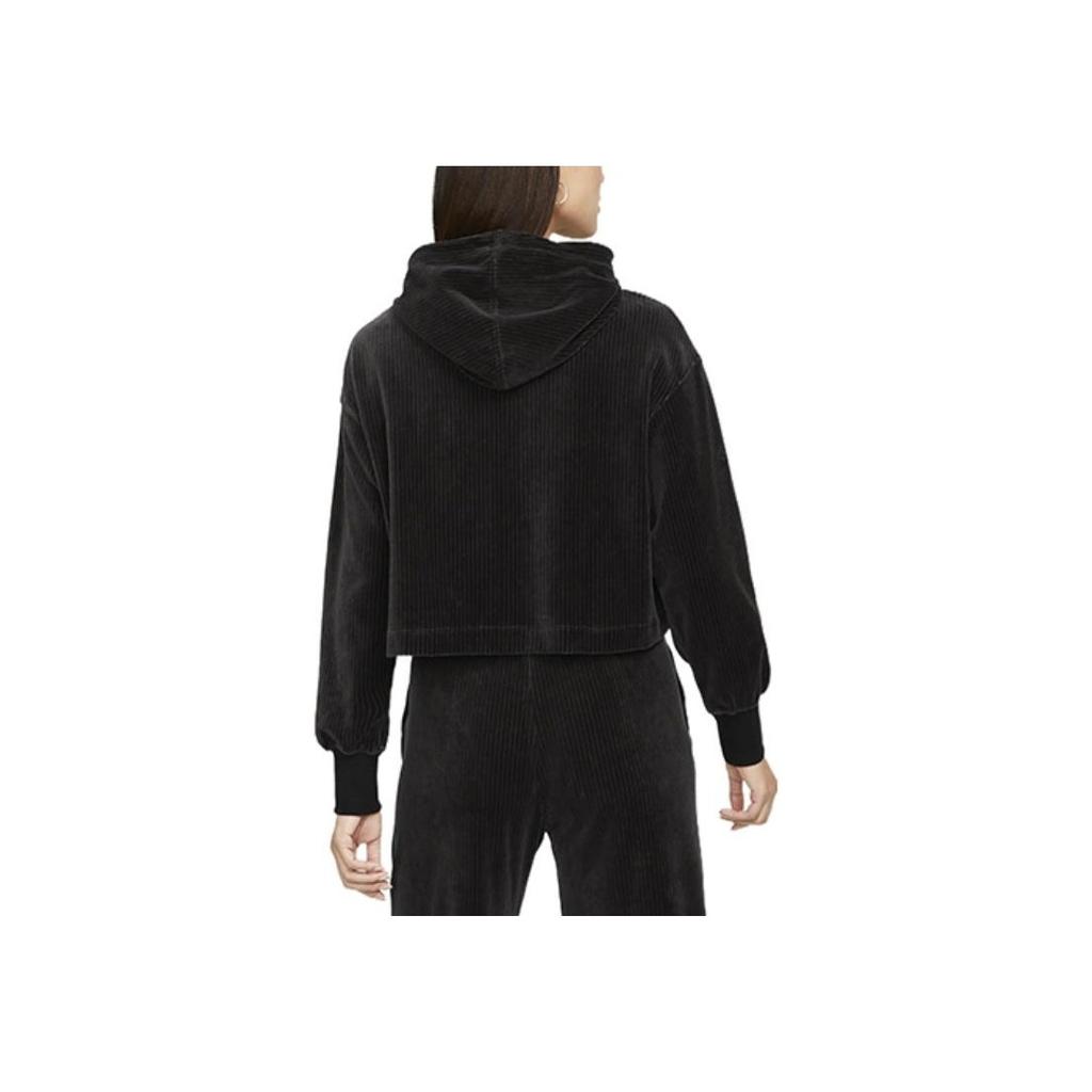 Nike Einfarbiger Logo-Print Cord-Hoodie Damen Oberteile Schwarz DQ5928-010