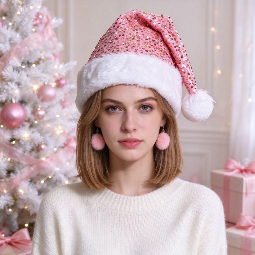 Soft Sequin Santa Cap Double Layer Festive Hat Adults Holiday Hat Holiday Celebrations