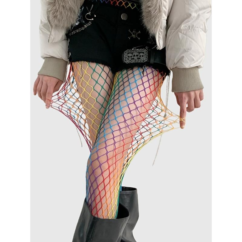 Regenbogen-Netzstrümpfe, Netzstrumpfhosen, bunte Netzsocken, Netz-Grundstrumpfhosen, passende Strumpfhosen, sexy Strümpfe
