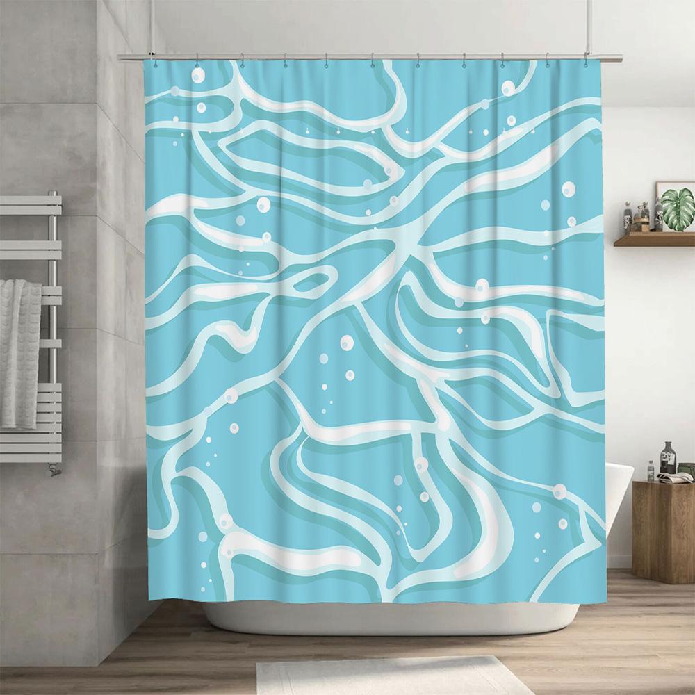 Blue White Waves Shower Curtain Waterproof Fabric For Bathroom Decorations Easy Installation Water Repellent Home Supplies