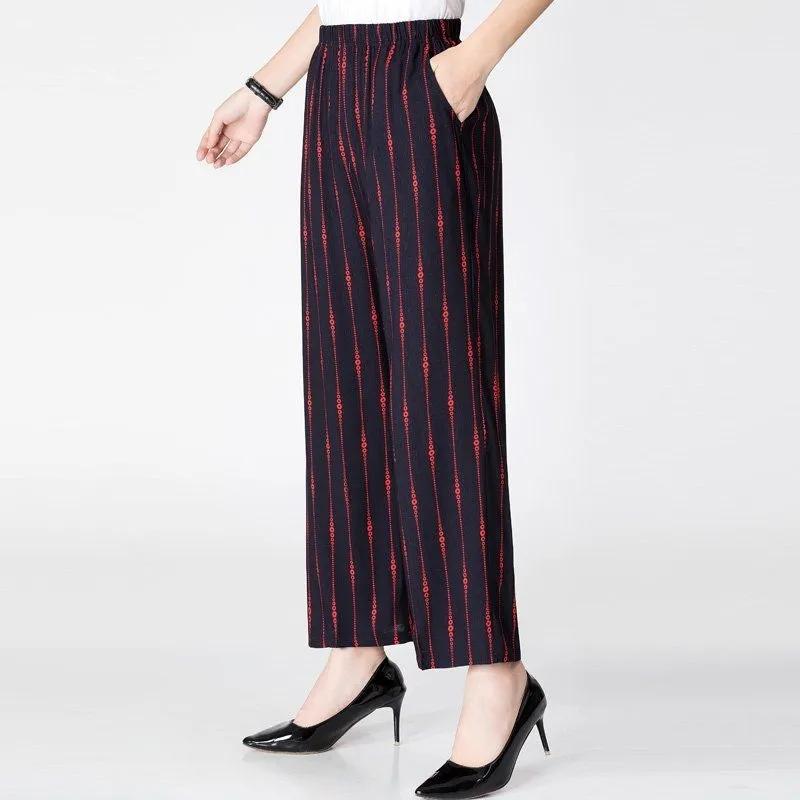 

WTEMPO Большого размера Принтованные Укороченные Брюки с Высокой Эластичной Талией и Карманами Женские Повседневные Свободные Тонкие Брюки с Широкими Штанинами XL