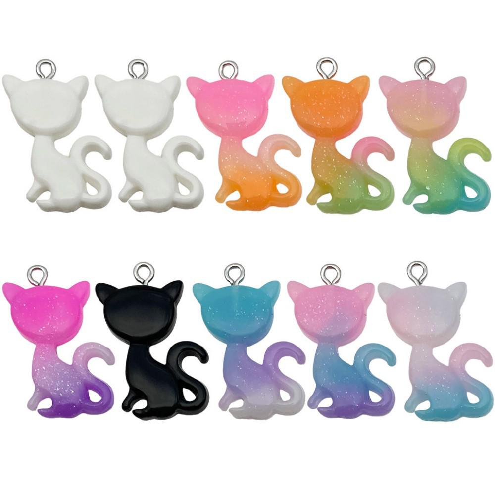 10-Color Gradient Glitter Cartoon Animal Kitten Charms for DIY Handmade Jewelry