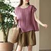 Tops Women Cotton Summer Large Size T-shirt Loose Printed Casual Linen Sleeveless Top Pullover T-shirt Top
