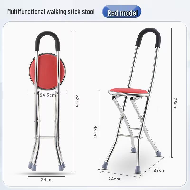 Foldable Four-Legged Cane Stool: Stable, Secure, Non-Slip Walking Aid for the Elderly