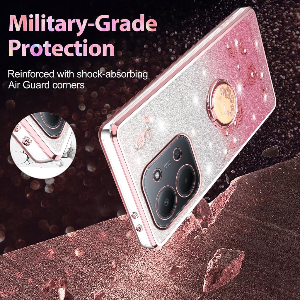 Dla Xiaomi Redmi 15C 4G (UE) (173mm)/5G (UE) (173mm)/Poco C85 4G (173mm) Etui Podstawka TPU Kwiaty Pokrowiec na Telefon Gradientowy Brokat