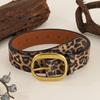 Women's Fashionable Leopard Print Leather Belt with European Style Metal Buckle