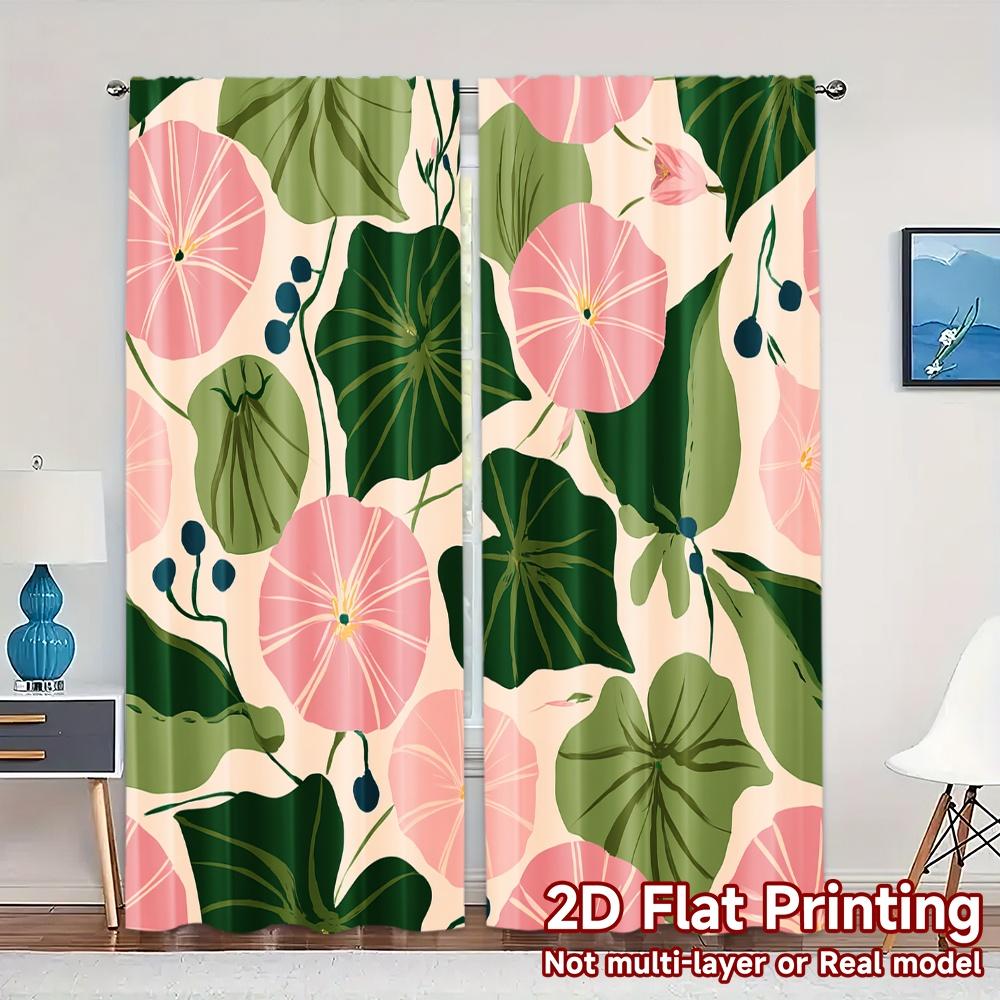

2D Flat Printing JIT 2pcs Curtains (Without Rod) Floral Curtain Bliss Chic Contemporary Curtains Versatile Fabric Curtains Home 100*130 Rod Pocket 1pcs