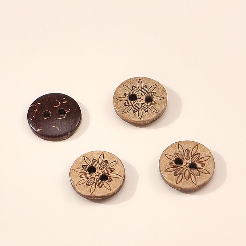 Natural Coconut Shell Flower Pattern Two-Hole Button for Coats, Sweaters, and Qipao.