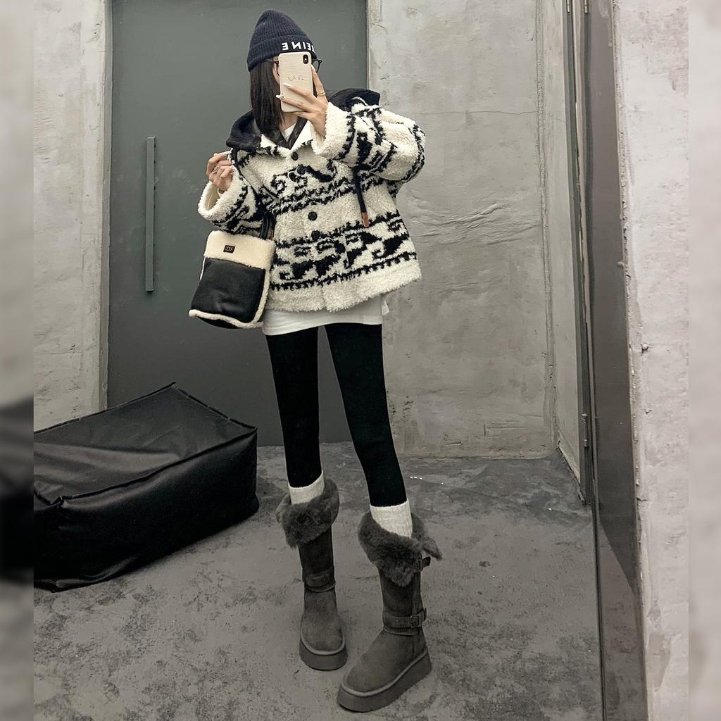 Grey Long Snow Boots Non-slip Warm Thickened Velvet Thick-soled Boots Northeast Snow Cotton Shoes Winter