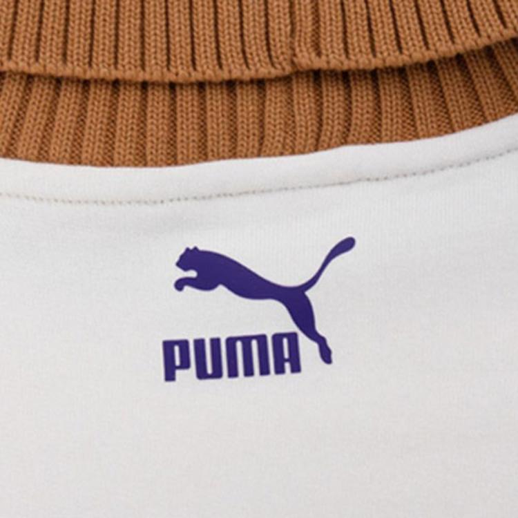 Puma Color Block Logo Print High Collar Long Sleeve Loose Sweater Women Tops White 537971-65