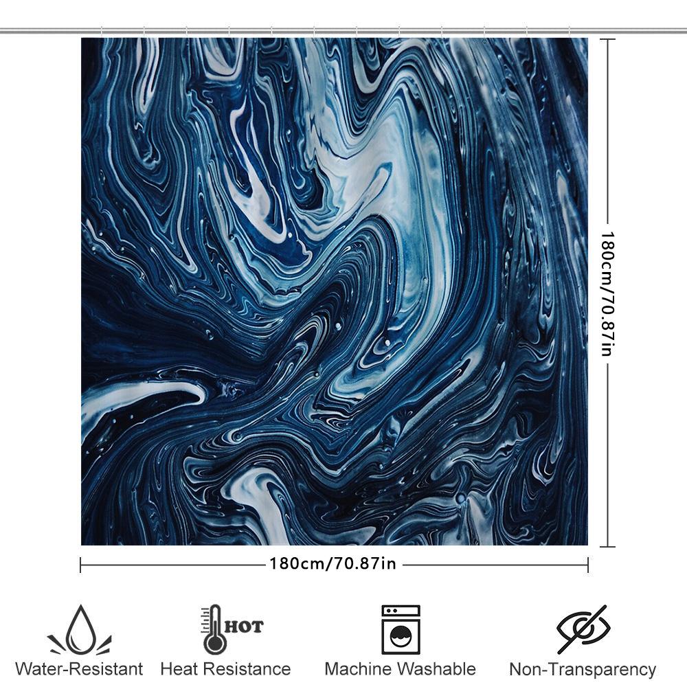 Blue Marble Shower Curtain Waterproof Abstract Art Bathroom Decor Modern Fabric Liner Vintage Grey Stone Pattern Washable Backdr