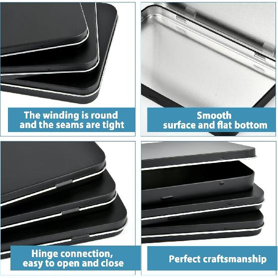 6 Pcs Metal Rectangular Hinged Tin Boxes with Lid, Mini Portable Empty Box Container, Small Black Tin with Lid for Home or Outdoor Active Storage