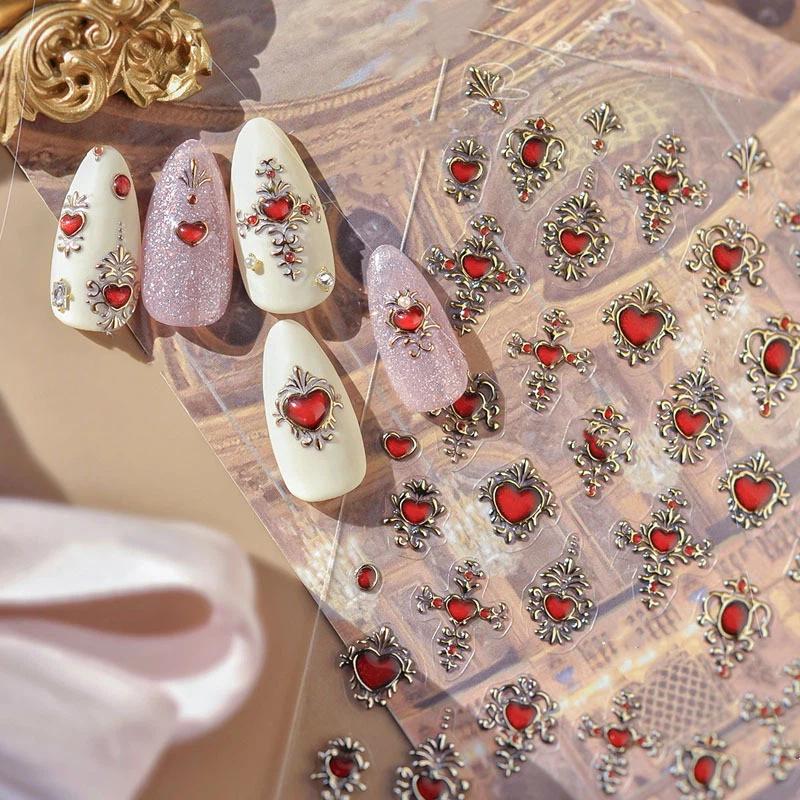Colorful Geometric Gem Water Drop Heart Bowknot Moon Star Butterfly Line Retro Self Adhesive Nail Art Stickers Manicure Decals