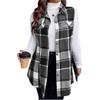 European & American Autumn/Winter Women's Fashion Plaid Sleeveless Turn-Down Collar Vest with Side Pockets