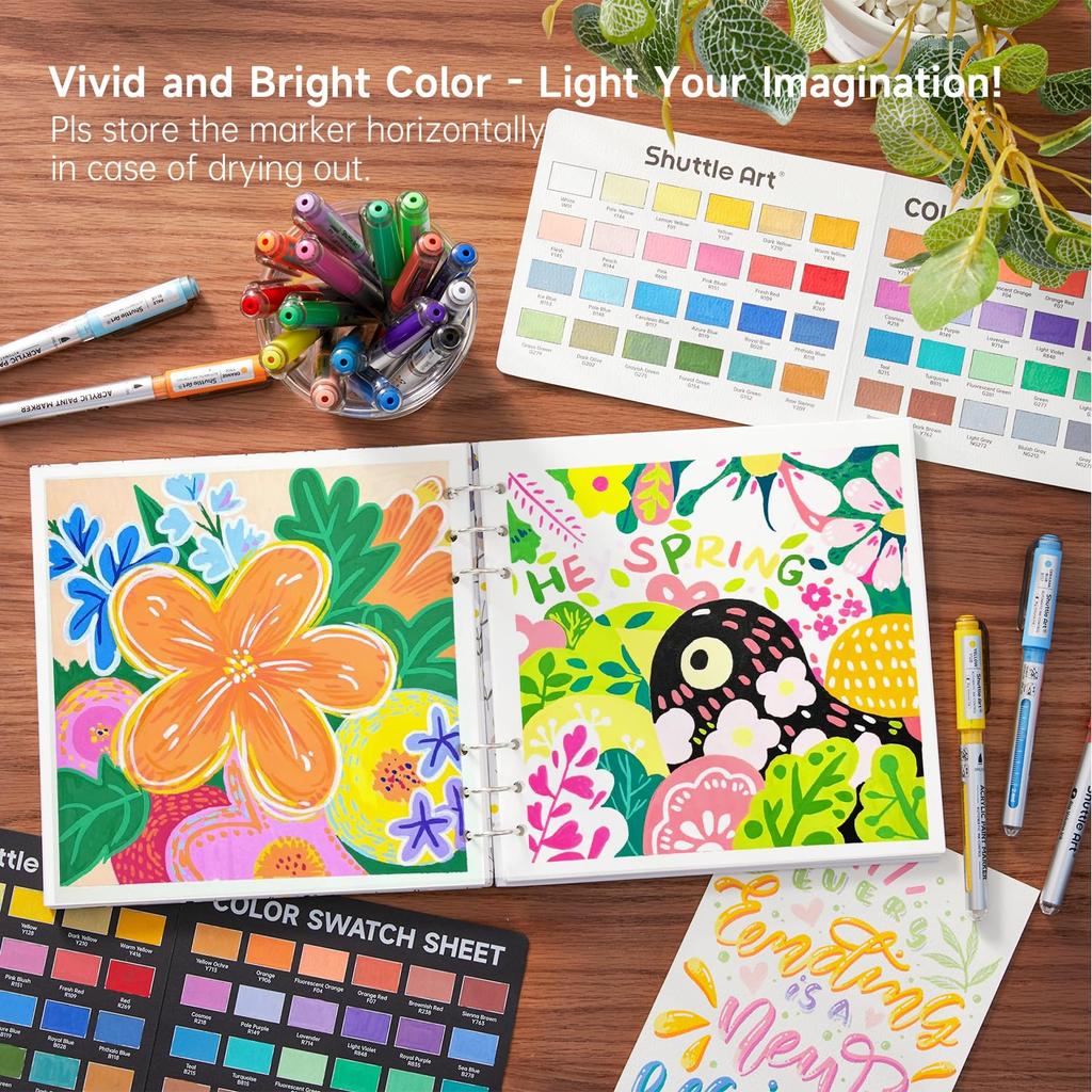Shuttle Art Acrylic Brush Acrylic Paints for and Includes Storage Perfect for Handmade DIY and Art A Great Markers, 48-Color Set, Direct-Fill Type,