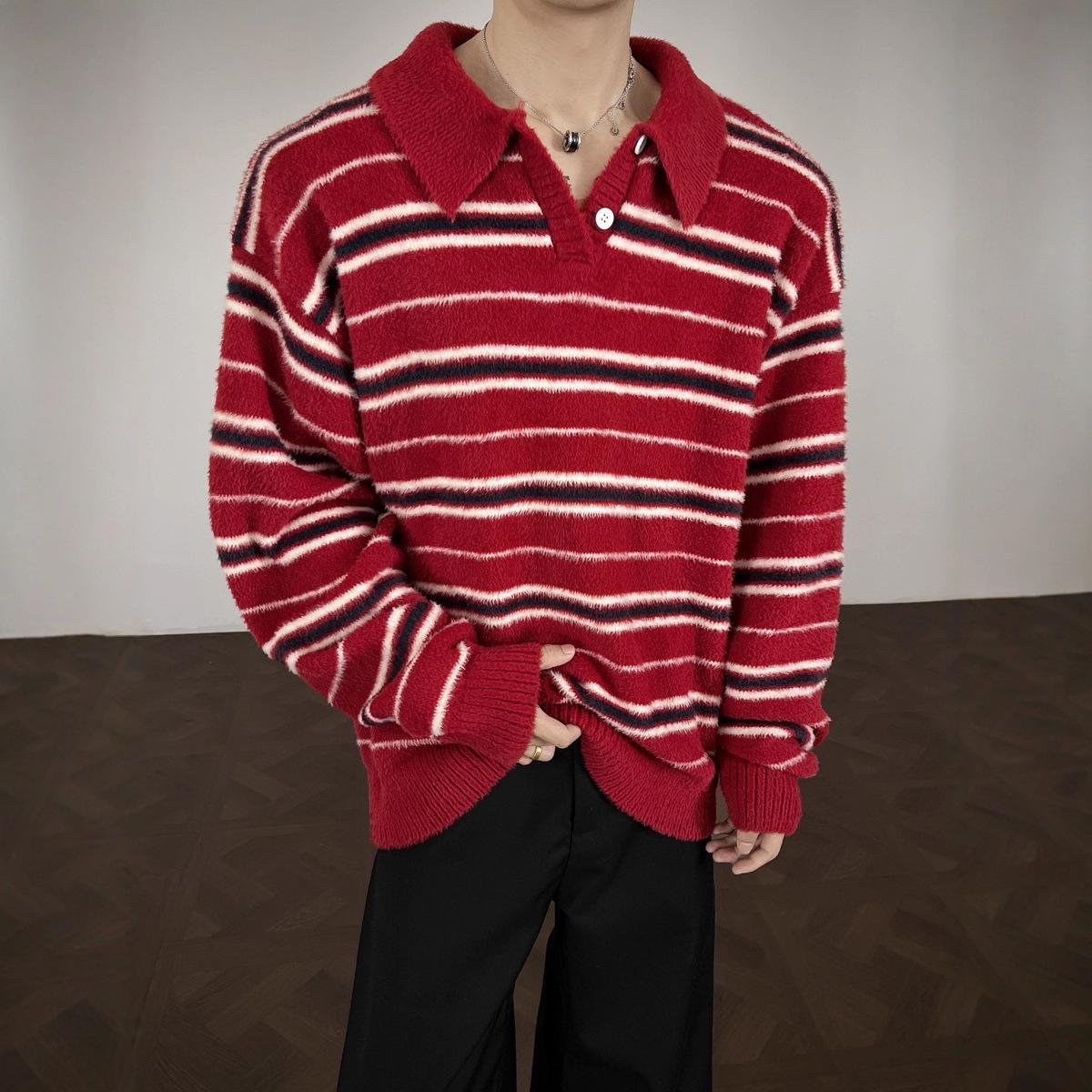 American Retro Men s Stripe Sweater - Autumn Winter Ruffian Cool Casual Knitwear Top XXL