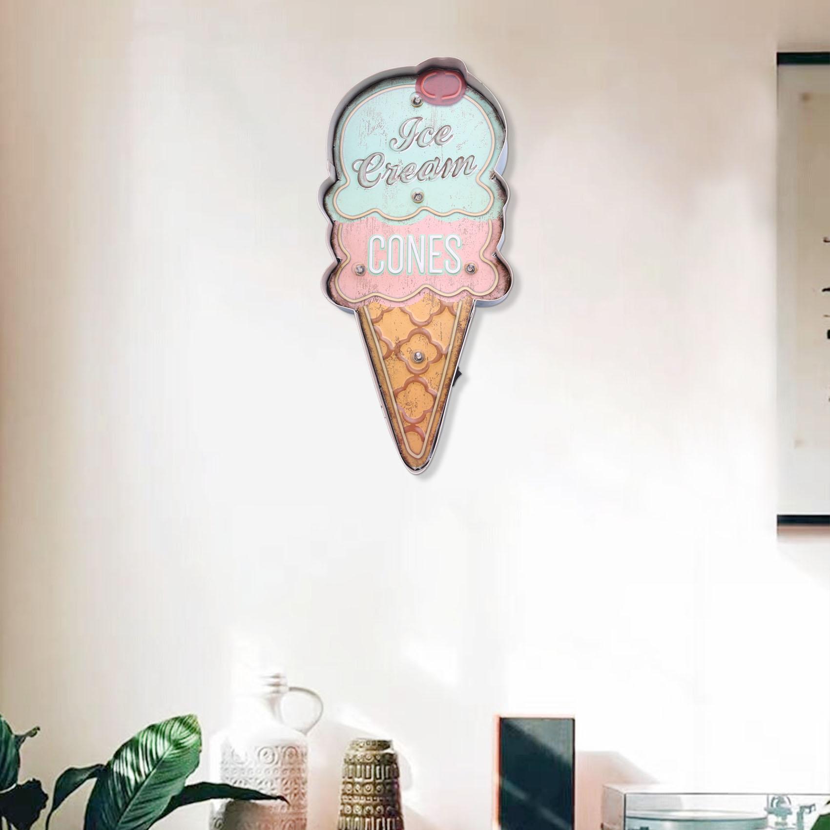 

Ice Cream Signs Vintage Cafe Shop Decorative Neon Light Home Decor Metal Plate For Wall Retro Coffee Plaque