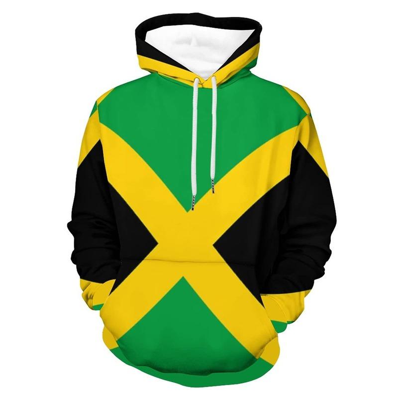 3D-trykket Jamaica-flagg-hettegenser for menn Kul streetwear Langermet hettegenser Snøring Vår-genser Høstjakke