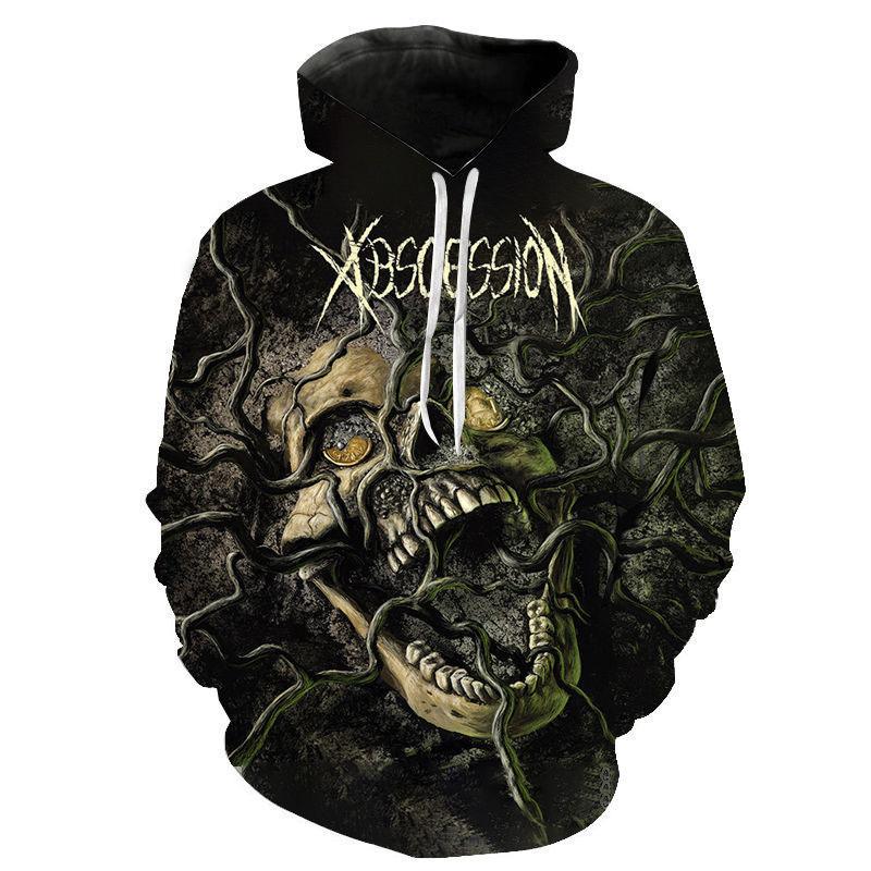 Autumn 3D Skull Printed Hoodies Fashionable Casual Sports Long Sleeved Men's Hooded Sweatshirts