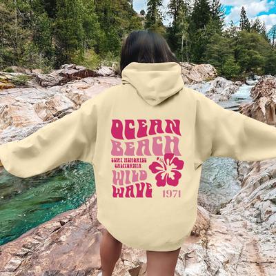 High Street Fashionable Flower Slogan Front and Back Pattern Hoodie Drawstring Women's Autumn/winter Hoodie Women's Clothing