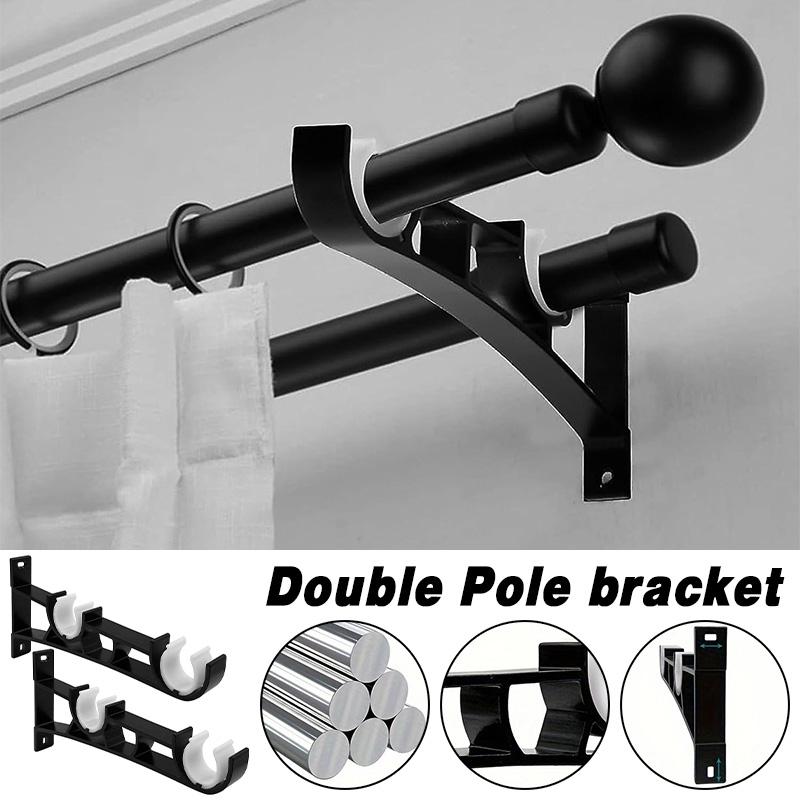 2PCS Curtain Rod Brackets Double Bracket Curtain Rod Hangers Wall Bracket Hook Aluminum Alloy Curtain Rod Hangers New