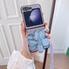 Wholesale Phone Case for Samsung Galaxy Z Flip5 5G PC+PU Leather Phone Shell with Flower Decor +Shoulder Strap