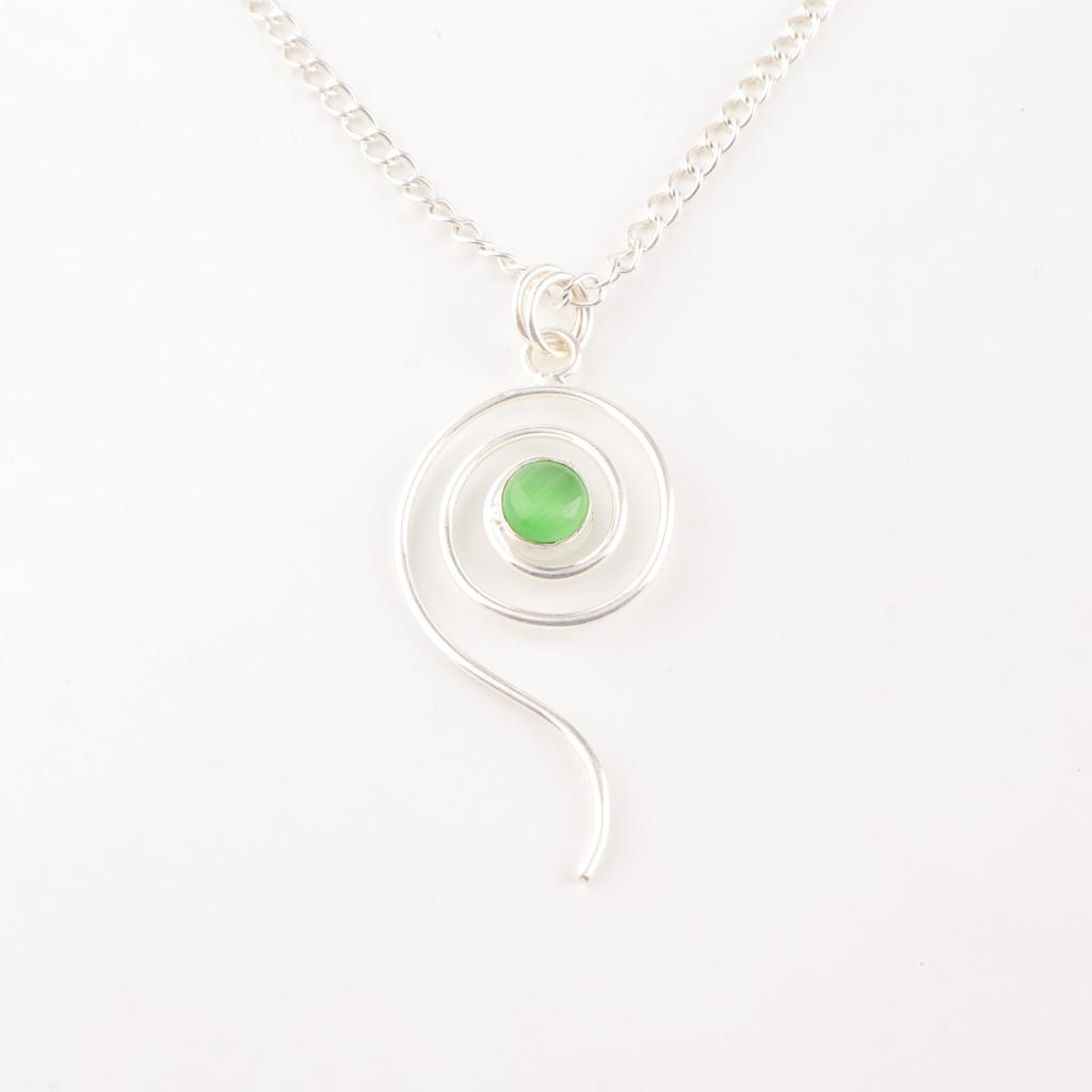 Green Cat's Eye Gemstone 925 Sterling Silver Jewelry Handmade Necklace Pendant PP-42-44