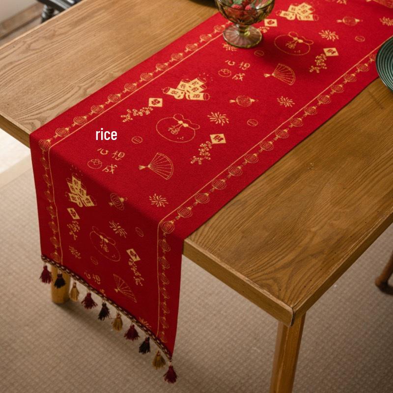 Jacquard Yarn-Dyed Christmas Snowman Reindeer Tassel Polyester Table/Bed Runner