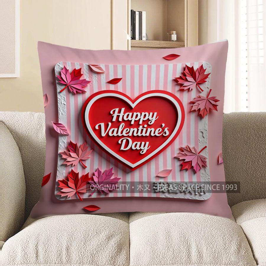 

Home Decor Happy Valentine S Day Leaf-Patterned Pillow Pattern Cushion Cover Suitable For Sofa Bedroom Car Pillow Cover 40x40cm