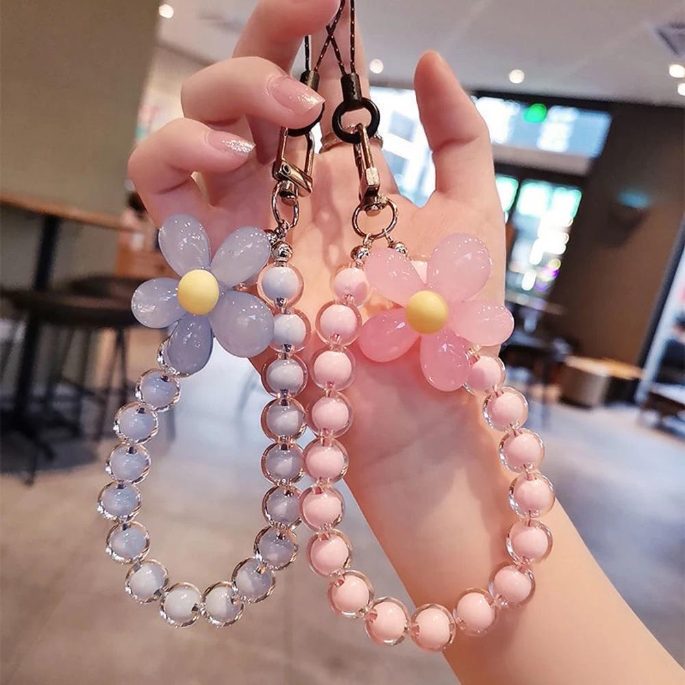 Anti-lost Lanyard Phone Key Short Wrist Pendant Colorful Macaron Round Bead Pendant Women's Hand-held Chain Mobile Phone Lanyard