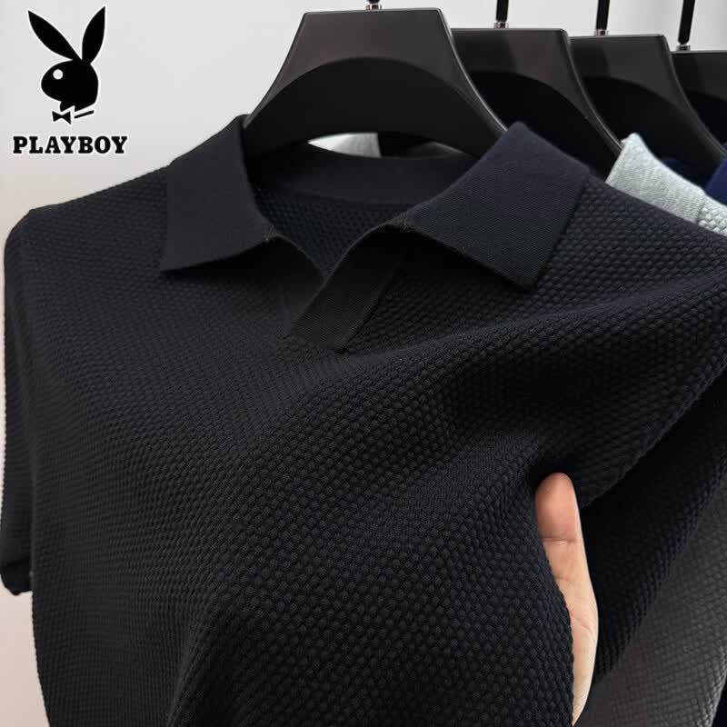 PLAYBOY Men s Pure Cotton Knit Polo T-Shirt L чёрный