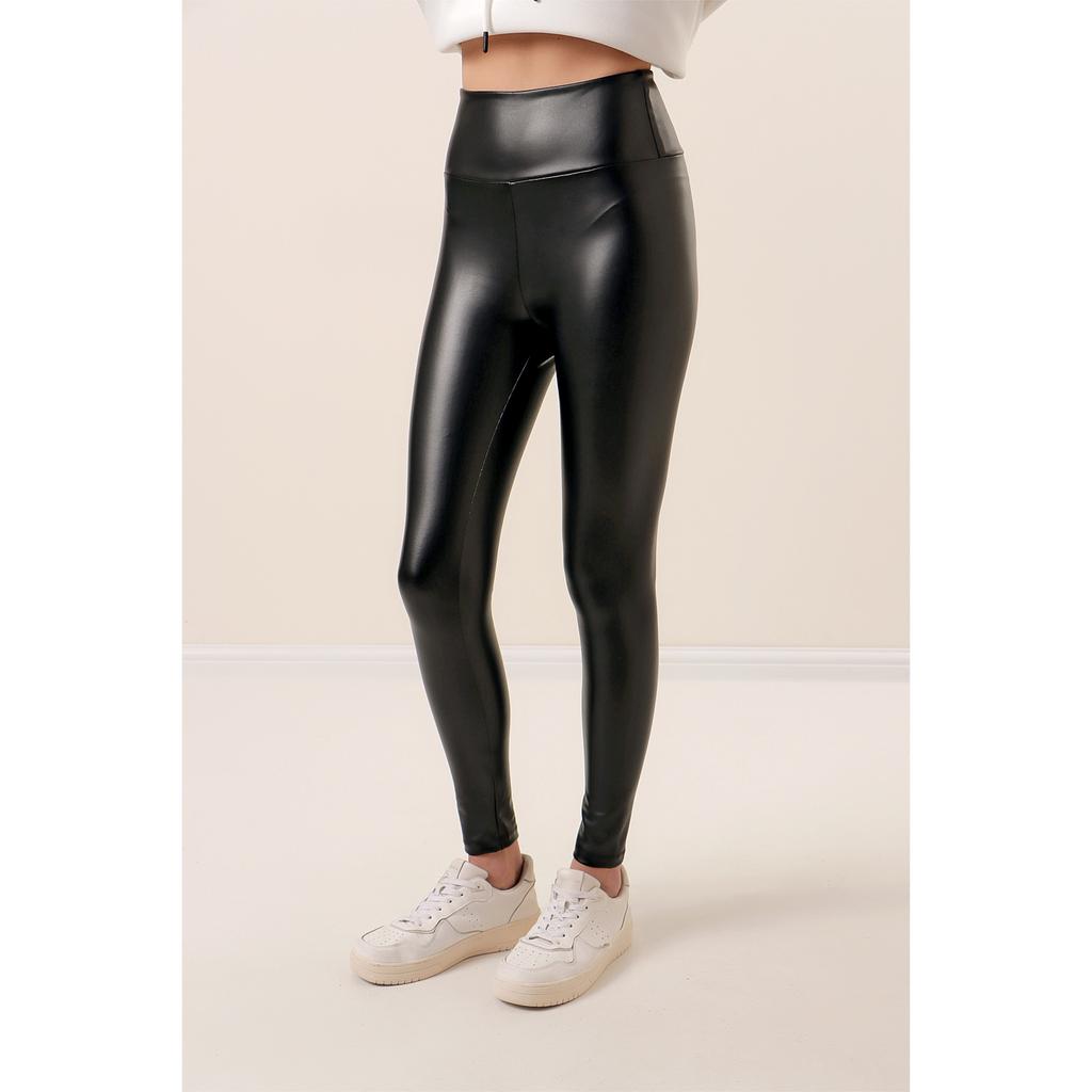 High Waist Raised Lycra Leather Leggings