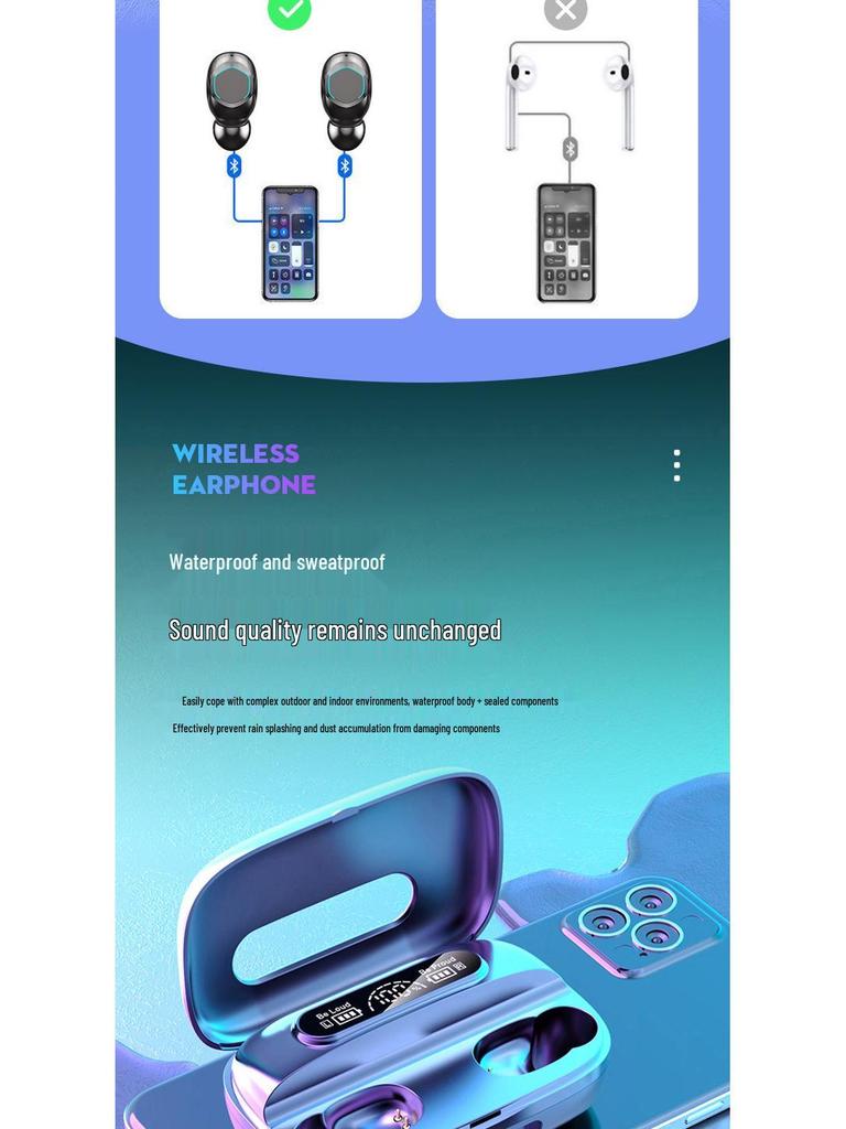 M9 TWS Wireless Bluetooth Earbuds: In-ear, Long Battery Life, High Sound Quality.
