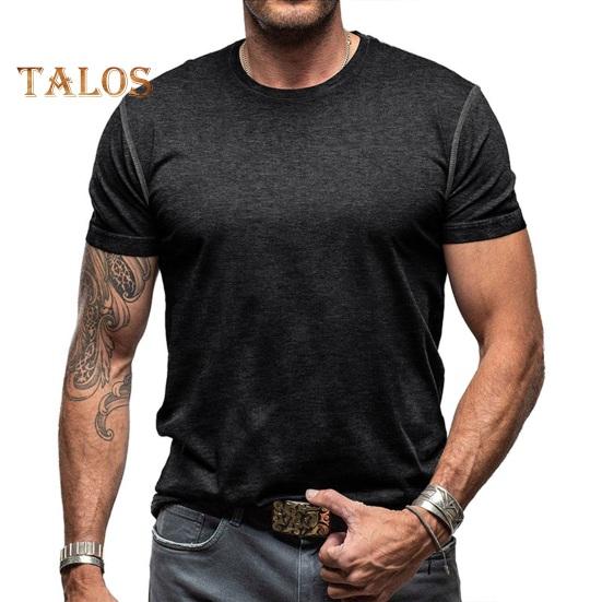 Men's Round Neck T-shirt Cotton Solid Color Short Sleeve Basic Tee Pullover Casual Tee Shirt for Sports Gym Travel Daily Wear