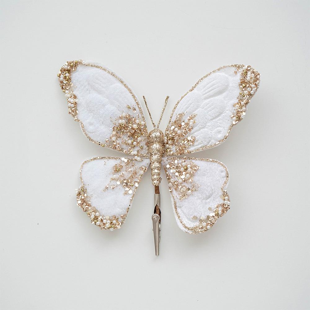 Flocking Artificial Butterfly Clip Gold Powder Christmas Tree Decoration  Xmas New Year