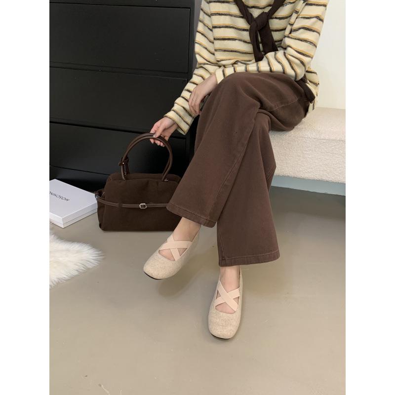 Woolen gray inner height increase single shoes with skirt Mary Jane shoes ballet French shoes spring and autumn soft women's shoes
