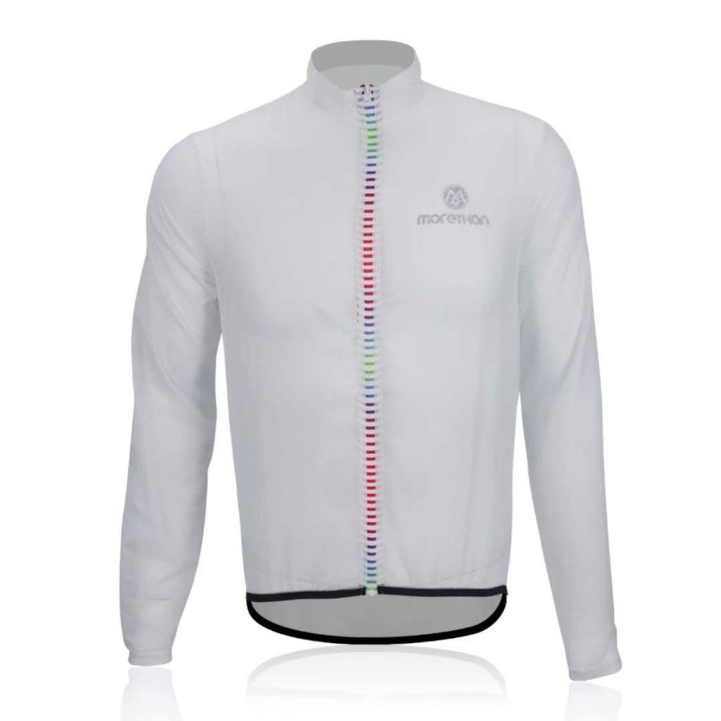 Morethan Windbreaker Cycling Jacket with and Back Pockets Size M Men's Ultra-Lightweight Water-Repellent (WVP-007), White,