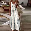Women Dress V Neck Loose Type Pullover Irregular Stripe Print Contrast Color Dating Dress Daily Clothes