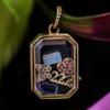 Retro European & American Photo Box Pendant Necklace, Openable Hollow Design, Transparent 18k Gold Plated.