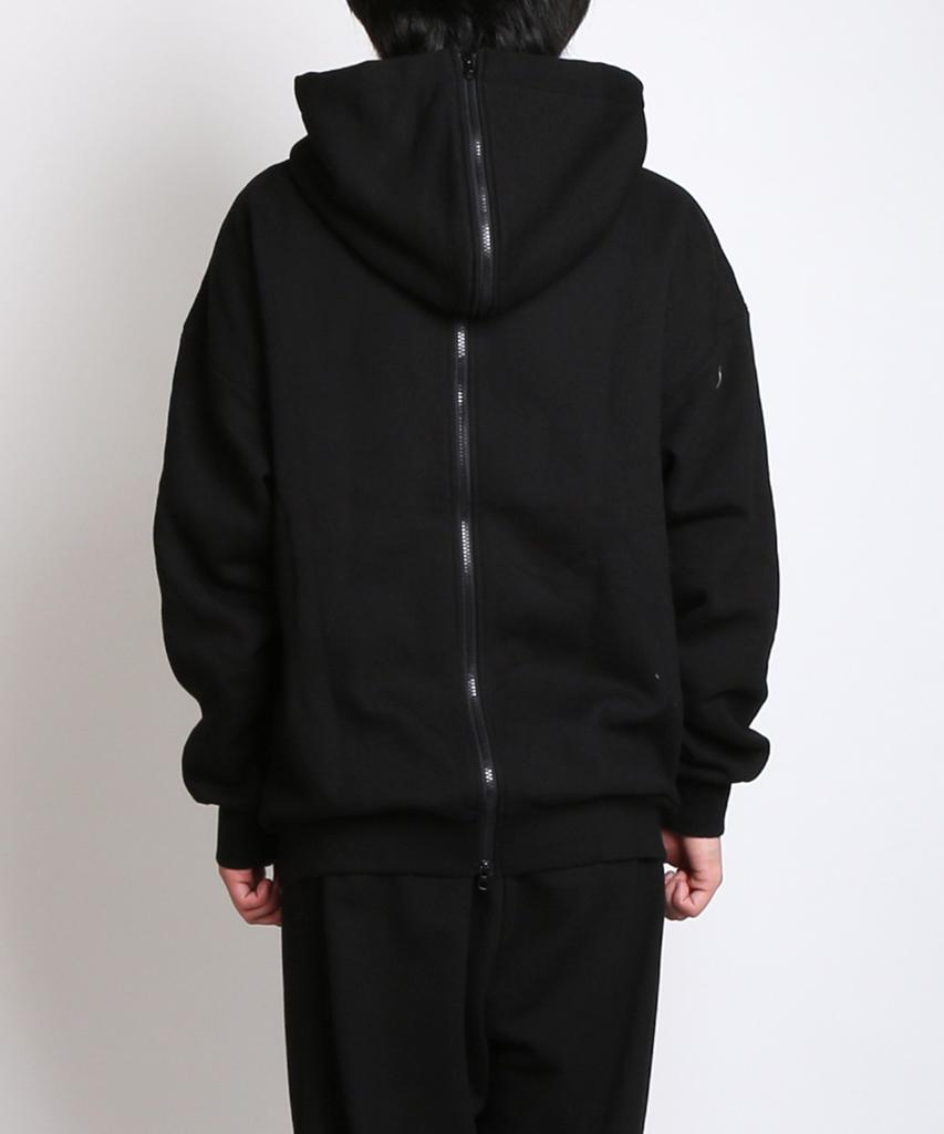 Zblack Plain Fleece-Lined Front & Back Short Zip-Up Hoodie (Black)