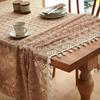 Handcrafted Bohemian Polyester Lace Tablecloth - Hollow Beige Embroidered Wave Triangle Design, Elegant Rectangle Table Cover for Wedding, Party, Home