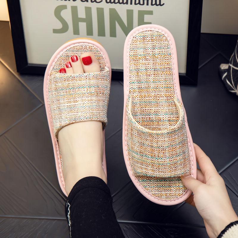 Summer linen slippers men's home indoor soft bottom floor non-slip breathable home fabric cool slippers women's summer