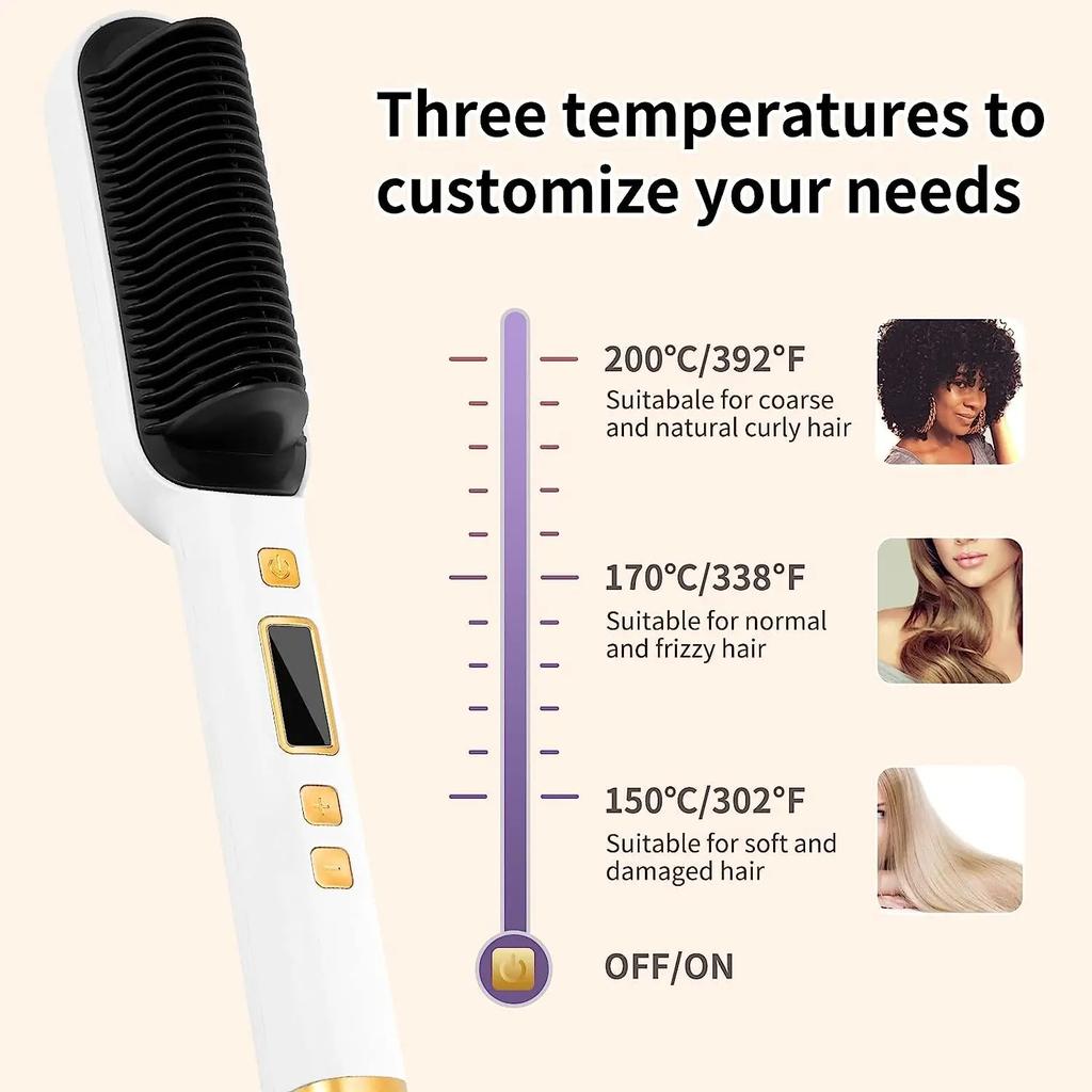 Hair Straightener Brush Anti-Scald Ionic Hair Straightener Comb LED Screen Fast Heating Straightening Brush Women Hairstyle Tool