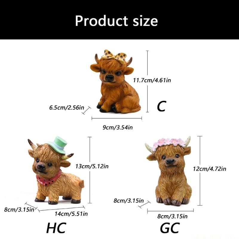 QX2E Detailed Scottish High Land Cow Resin Figure with Bowknot For Calf Lover Party Gift