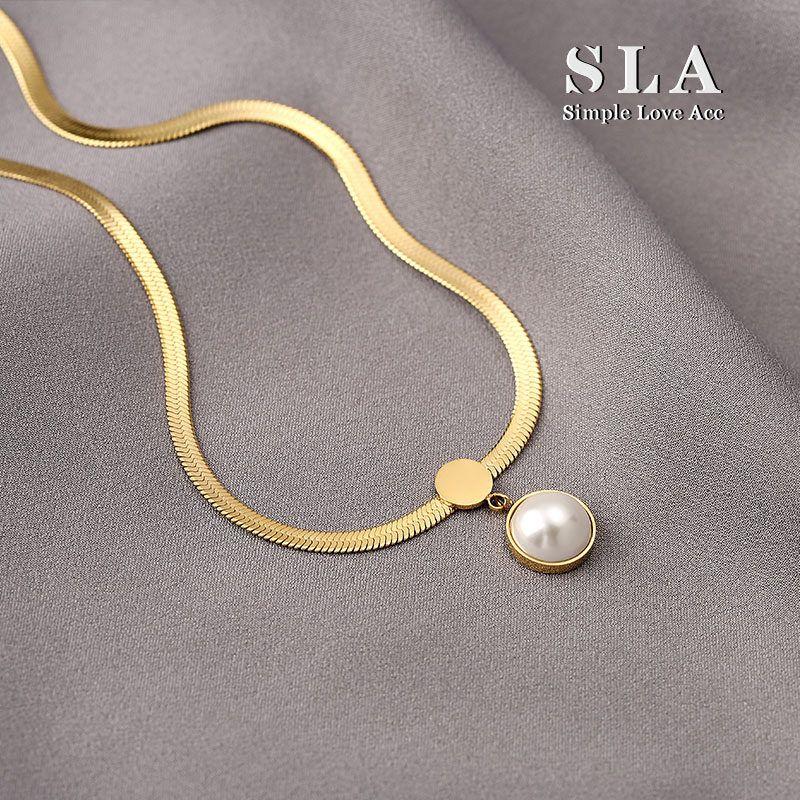 

Titanium Steel Snake Bones Chain Minimalist European and American Internet Hot Ins Pearl Pendant Necklace Female Easiest for Match Clavicle Chain Tide Titanium Steel Snake Bone Chain Pearl Pendant